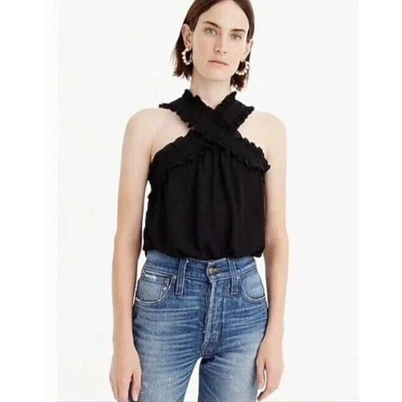 J.CREW Tops - J. Crew Black Ruffled Criss Cross Tank Size 0